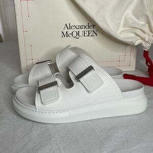 Alexander McQueen White Slides with Silver Accents